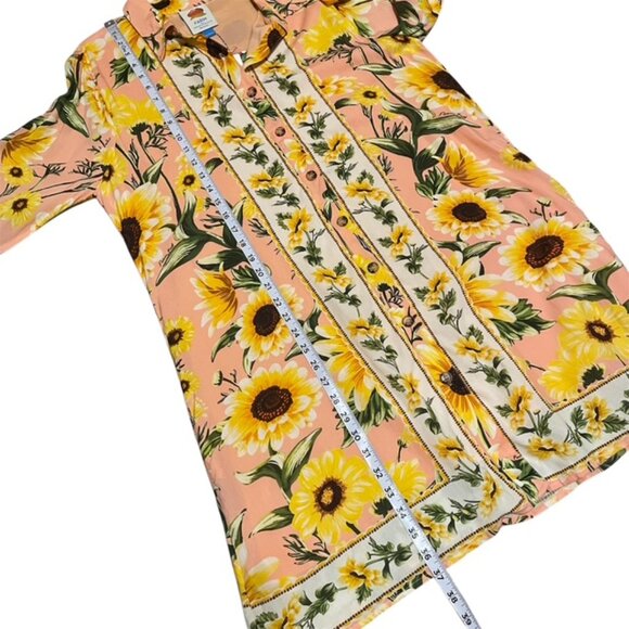 NWT Farm Rio Anthropologie Long Sleeve Button Front Mini Sunflower Dress Large - Picture 16 of 16